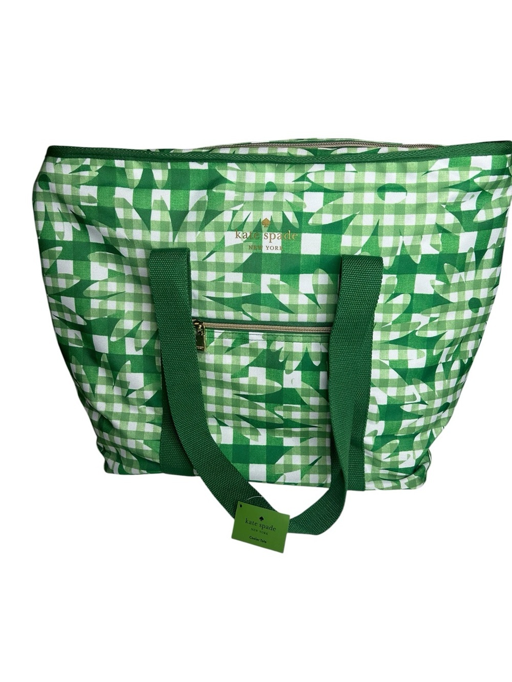 kate spade NWT Daisy Green Gingham Floral Tote Insulated Grandmacore Beach Mod